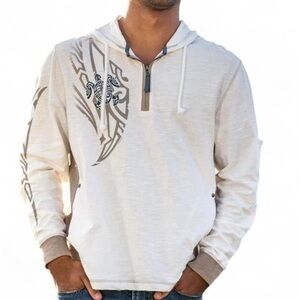 Crazy Shirts Alii Guard long-sleeve longboard hooded tee in natural/gray Size M